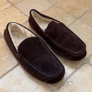 SHEEPSKIN Suede leather fur lined slipper indoor outdoor brown Mens 9 loafer